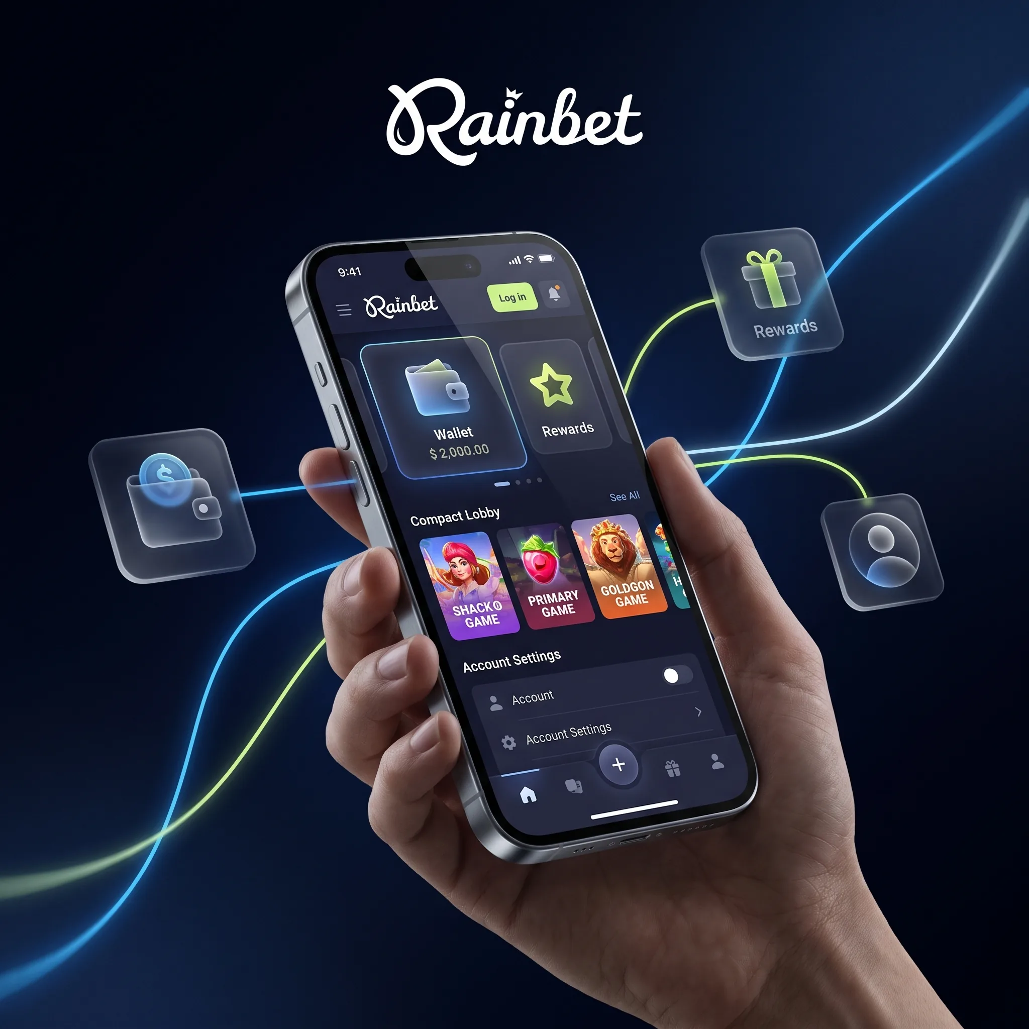 Rainbet casino interface on a mobile phone